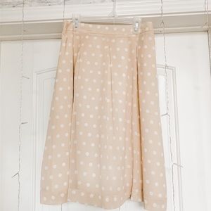 ANN TAYLOR Knee-Length Nude/White Polka Dot Skirt